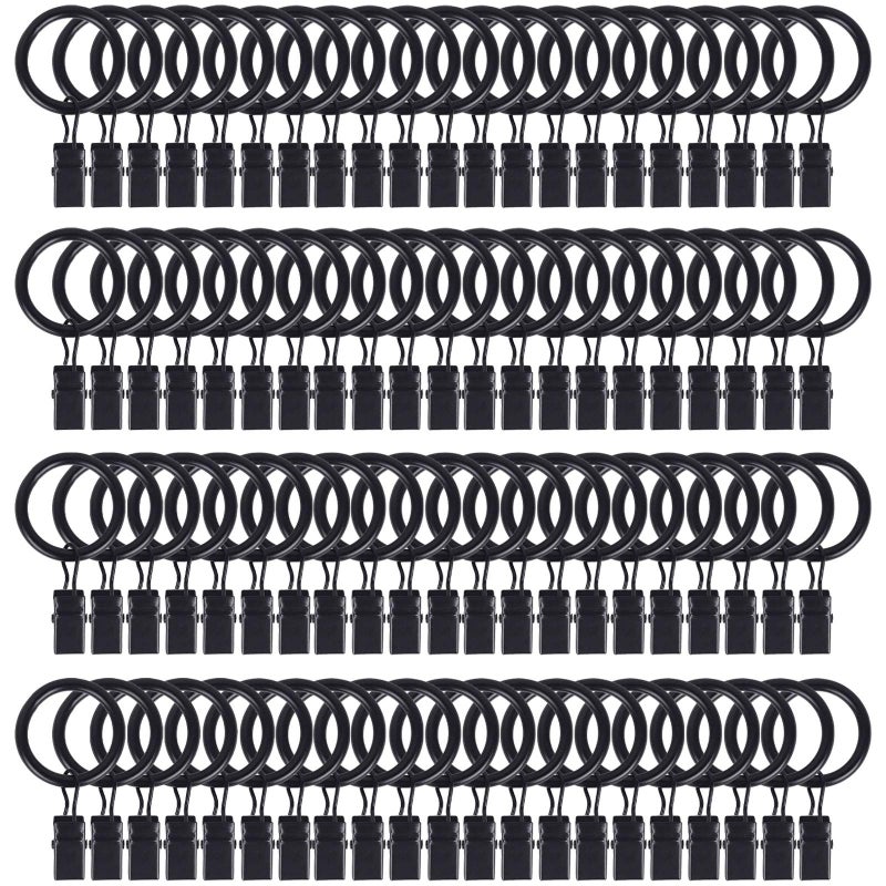 LULARINE 84 Pack Curtain Rod Clip Rings 1"" Interior Diameter(Compatible with up to 5/8"" Curtain Rod) Metal Drapery Ring with Clips Strong Decorative Drapery Window Ring with Hooks Rustproof Vintage(Black) - Image 1